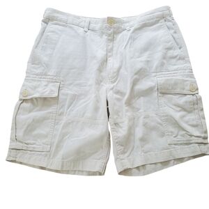 Lands End Mens Cargo Shorts Sz 36 White Traditional Fit Cotton Flat Front FLAW